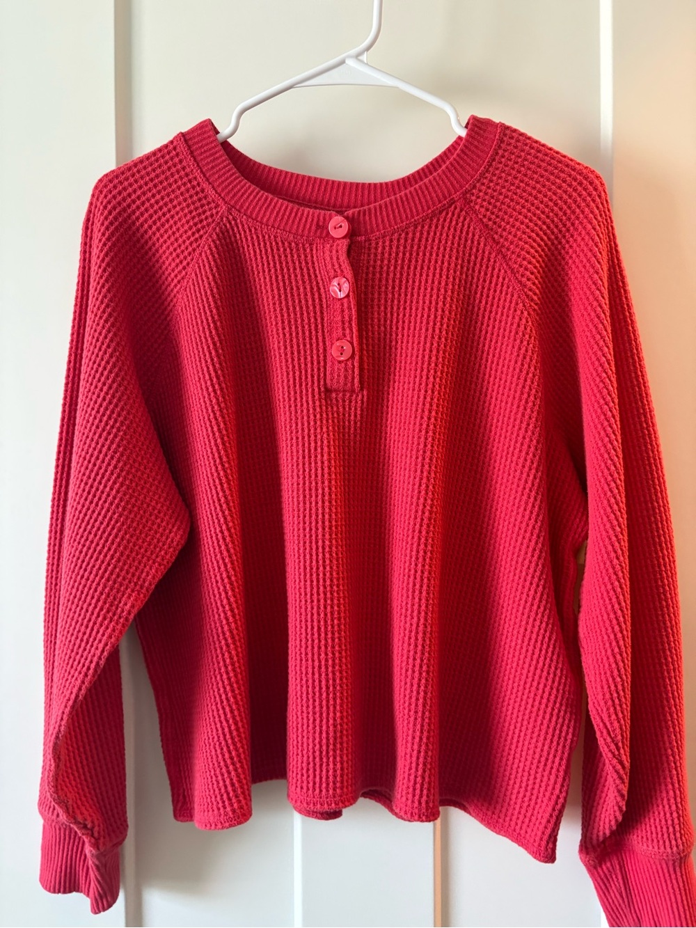 Old Navy Pink Waffle Knit Henley Long Sleeve Top